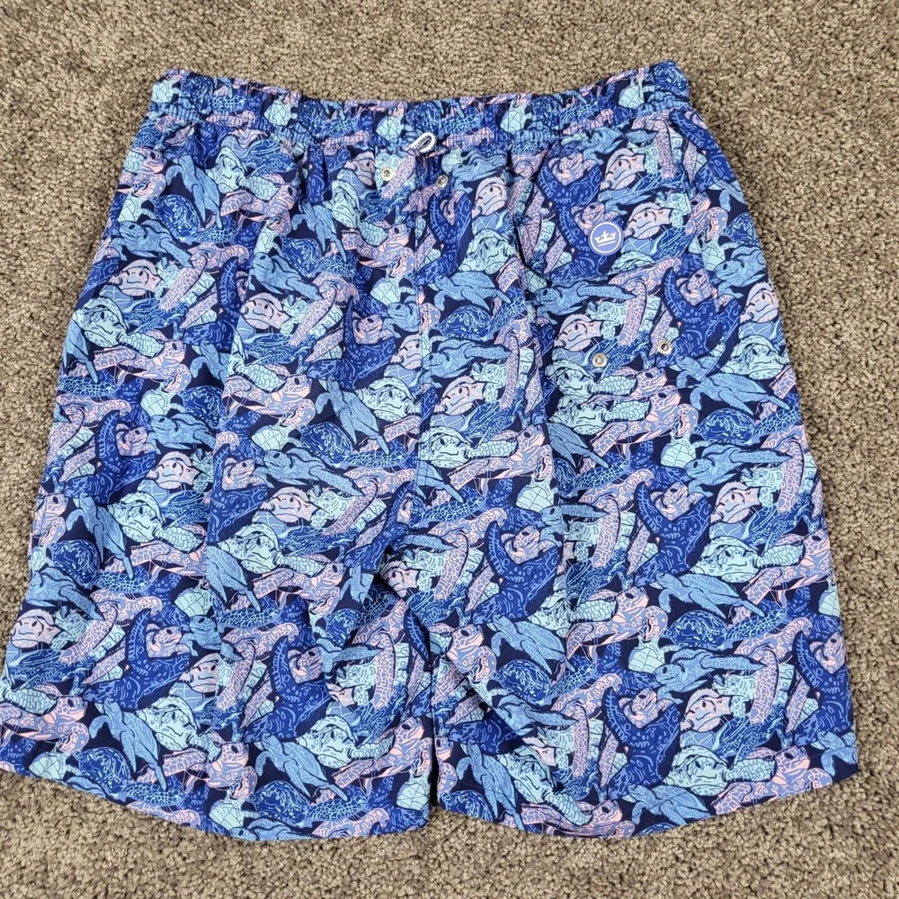Peter Millar Swim Trunks Mens Medium Blue Sea Turtle MS21P17 Excellent Mosaic
